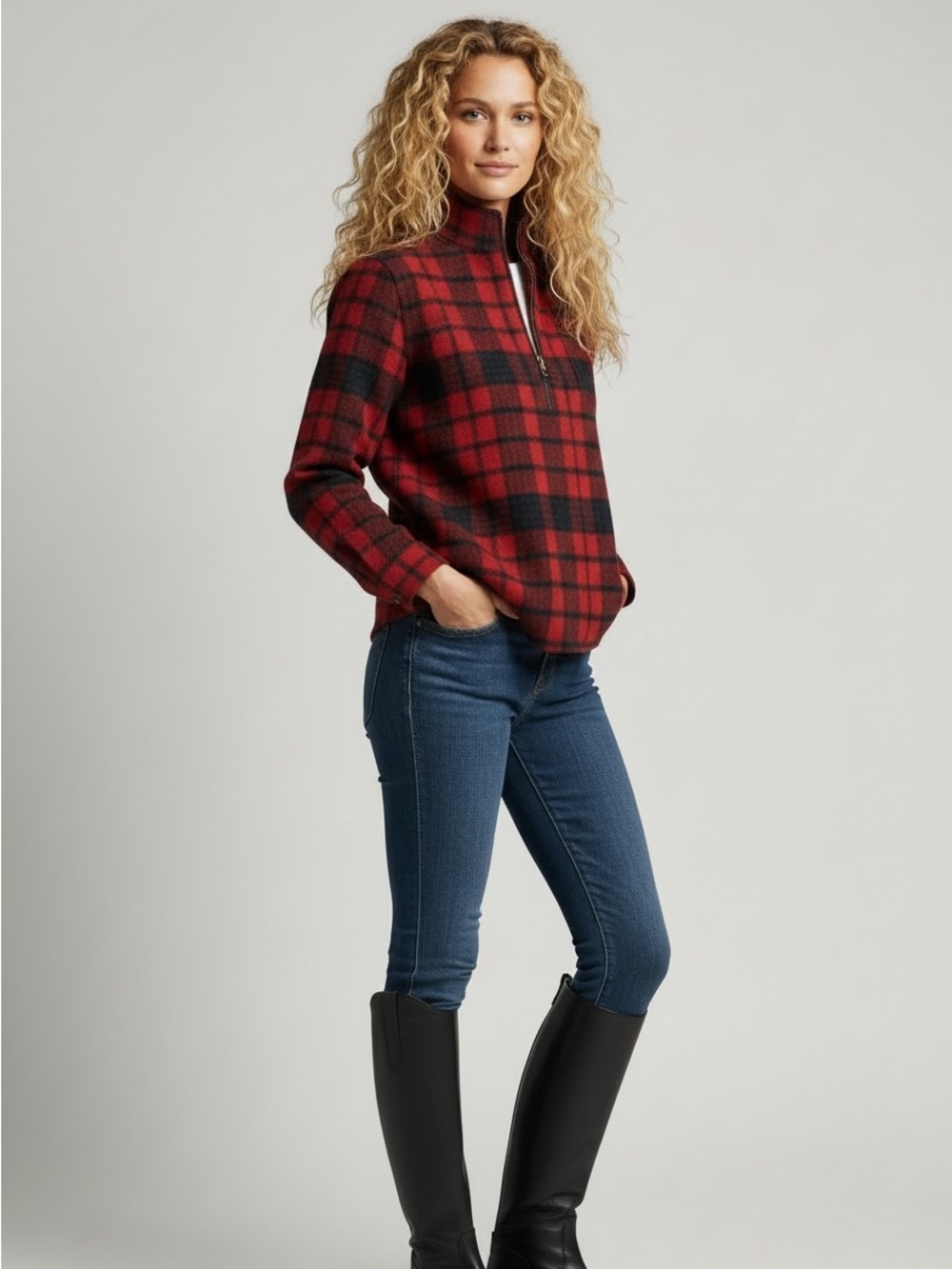 VTG Lauren Ralph Lauren Quarter Zip PS Lambswool Buffalo Plaid Flannel Shacket